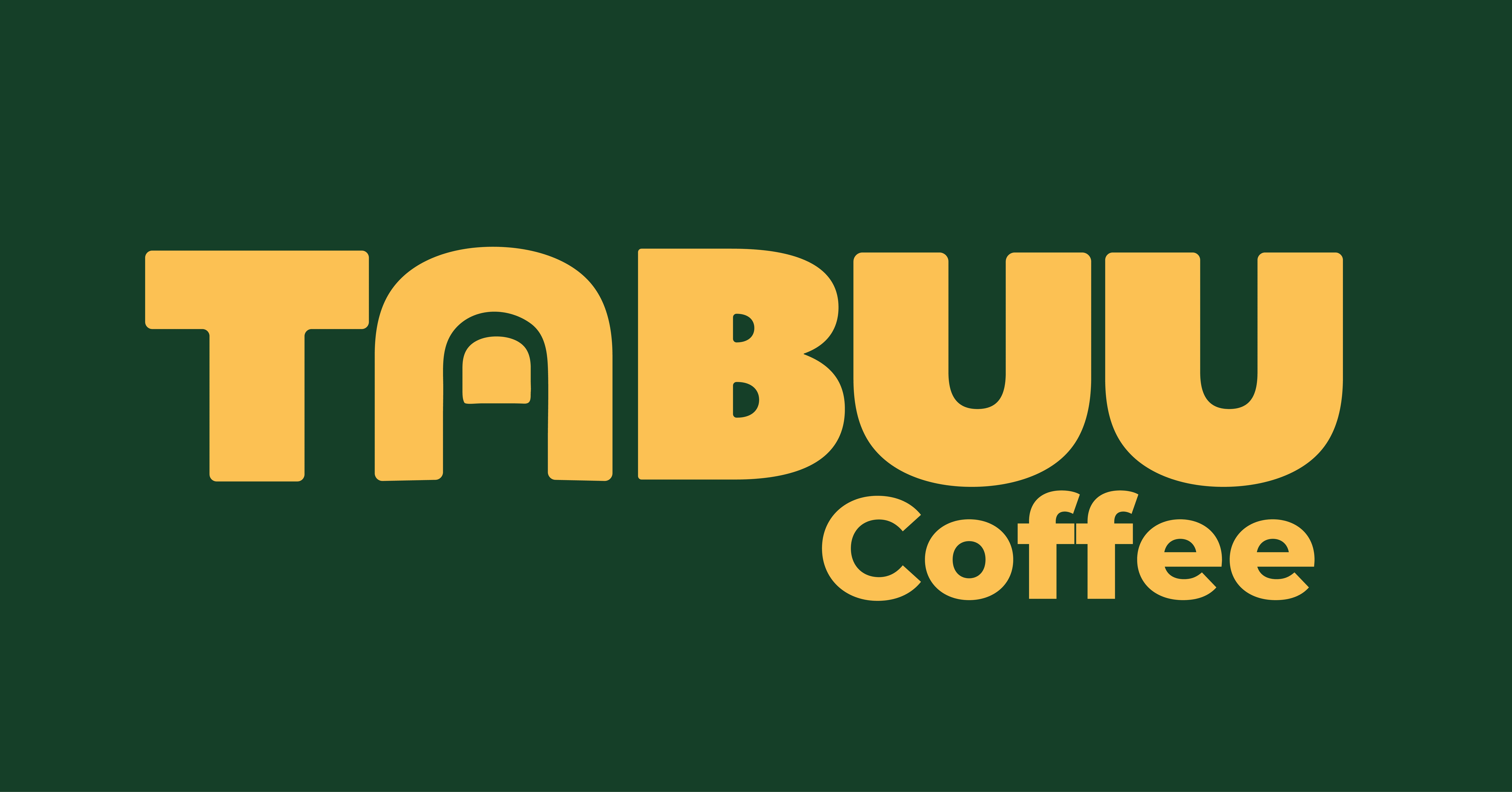 Tabuu Coffee logo, yellow on green background