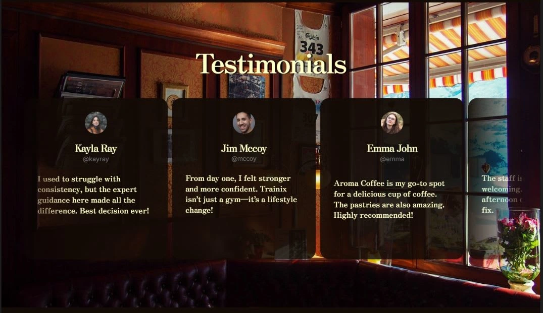 Testimonial section

I integrated a ticker-style testimonial section into the story section to create a dynamic and engaging experience. This continuously scrolling format ensures that user feedback remains visible without interruption, reinforcing credibility and trust. By seamlessly blending testimonials into the narrative, stories without breaking the flow of the user journey are highlighted.
