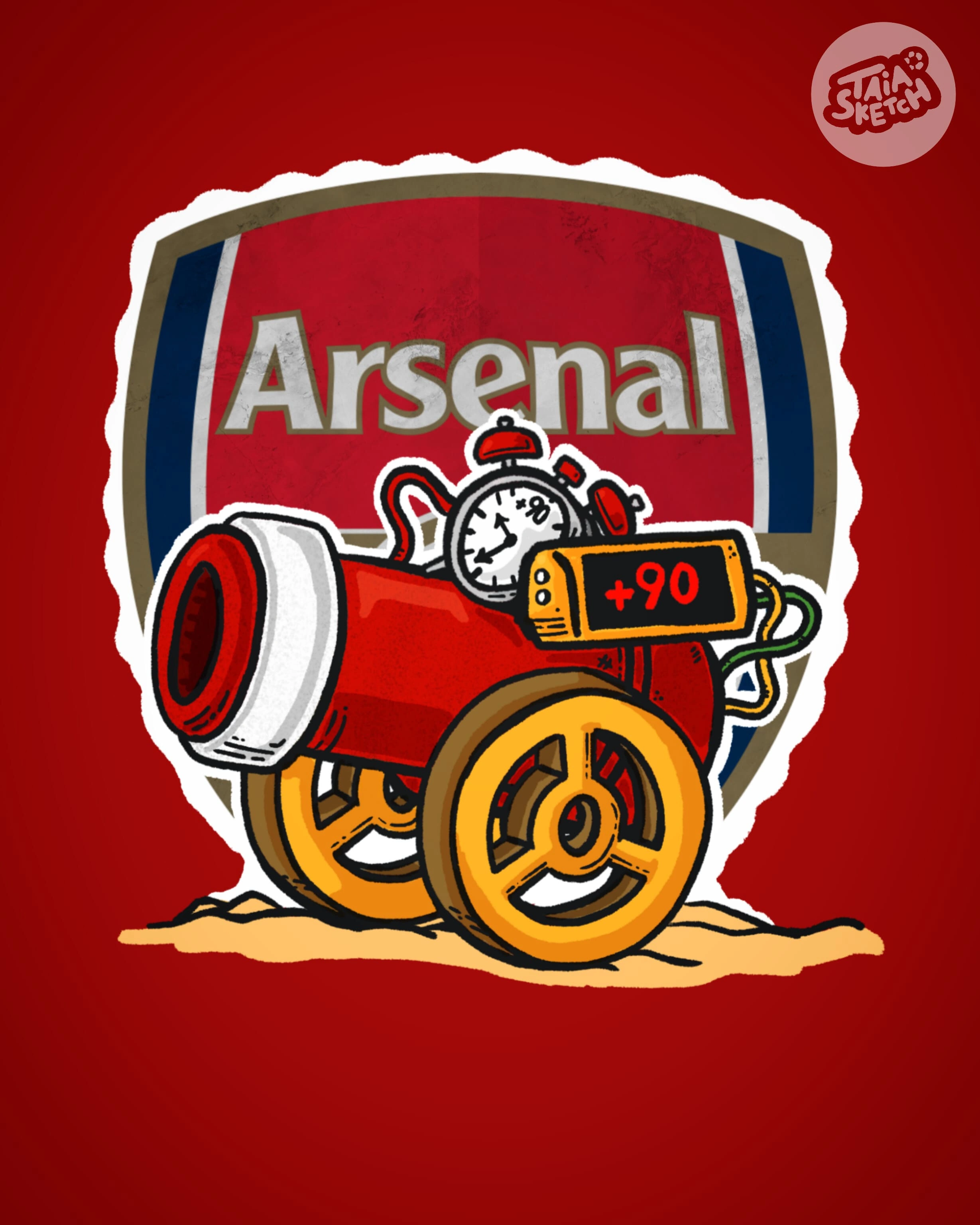 A Digital Artwork showing Red Cannon (Arsenal) only scoring in extra time after the 90th minute