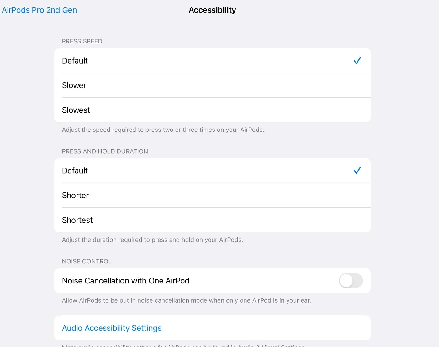 Accessibility Settings for AirPods: A list of settings that either don’t bring proper explanation or offer short yet ambiguous ones. Moreover, most lack visual context.