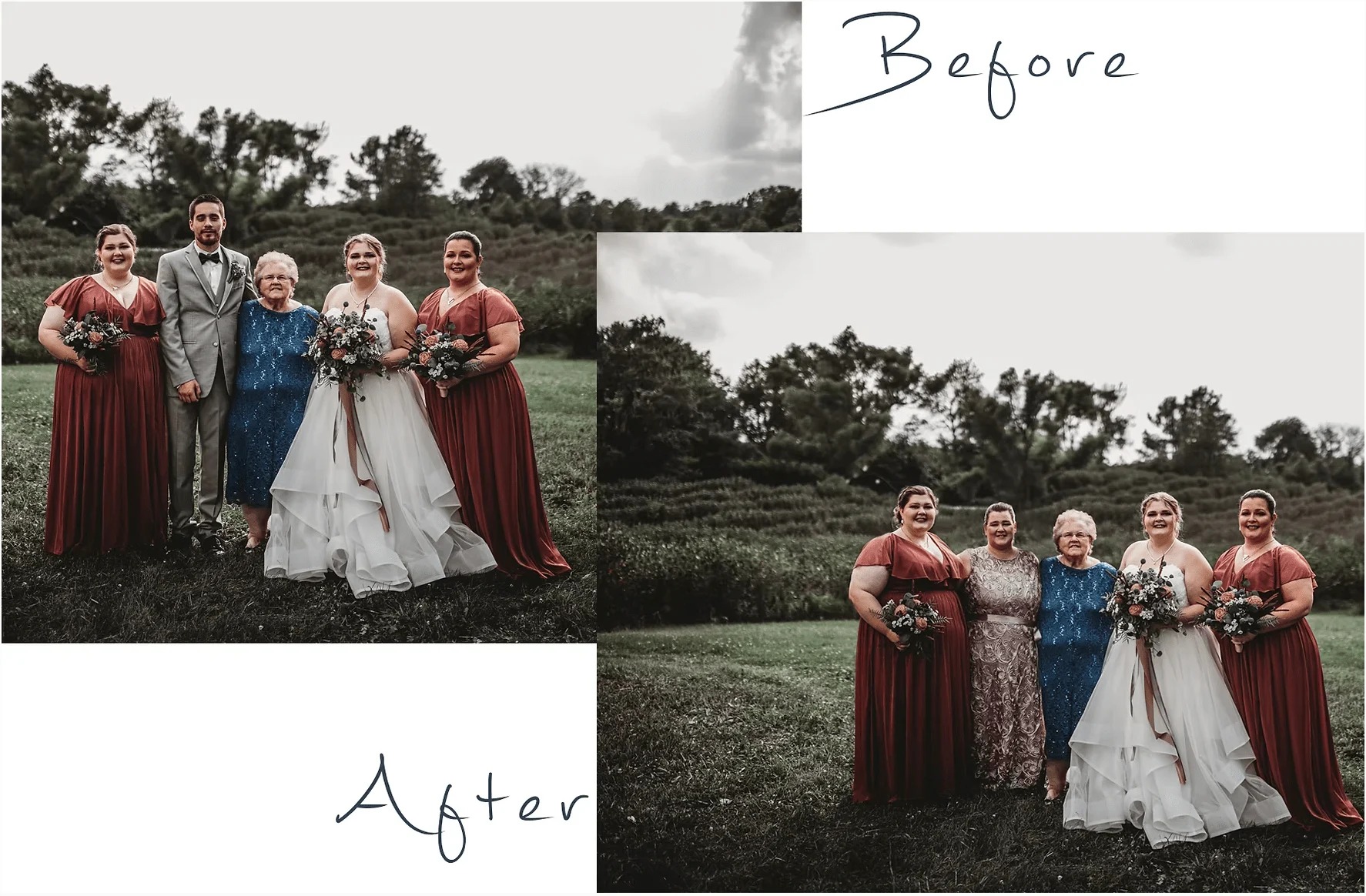 I was asked to remove the groom and replace him with the bride's mother so they had a generations photo to look back on.