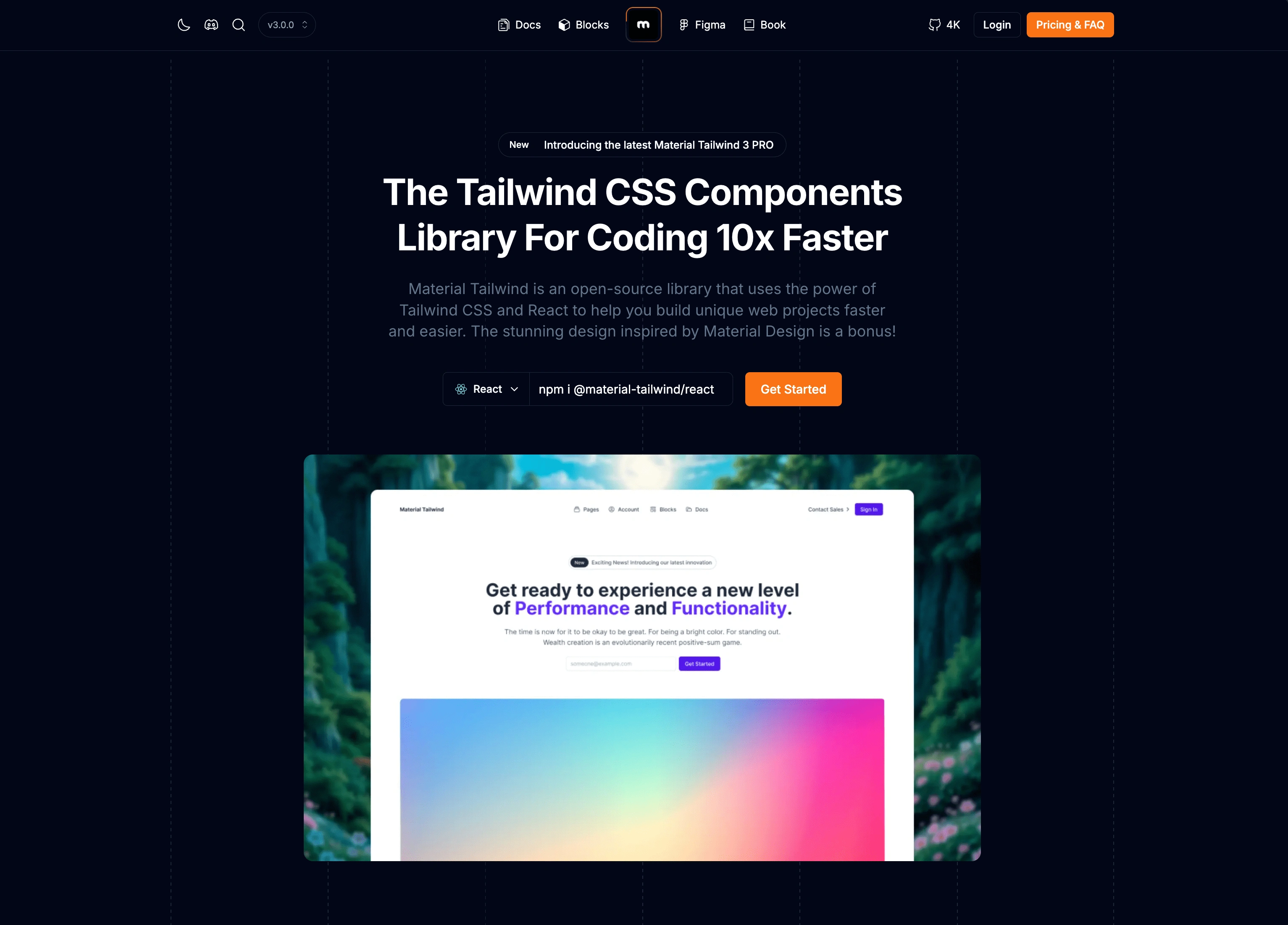 Material Tailwind Homepage (Dark Mode)