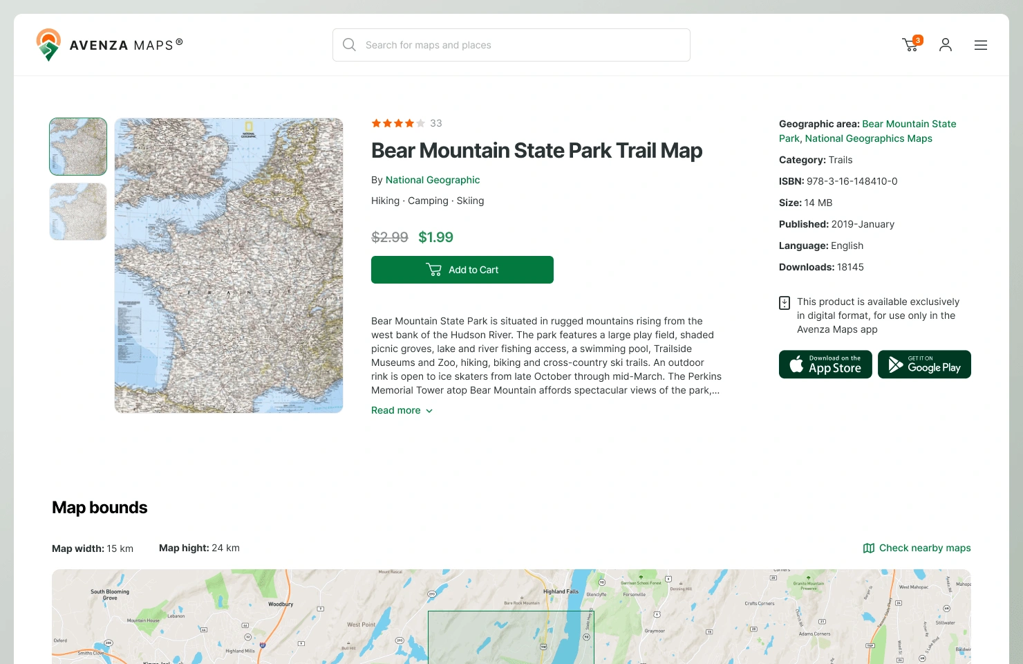 Detailed view with additional information provided by the vendor of the map.