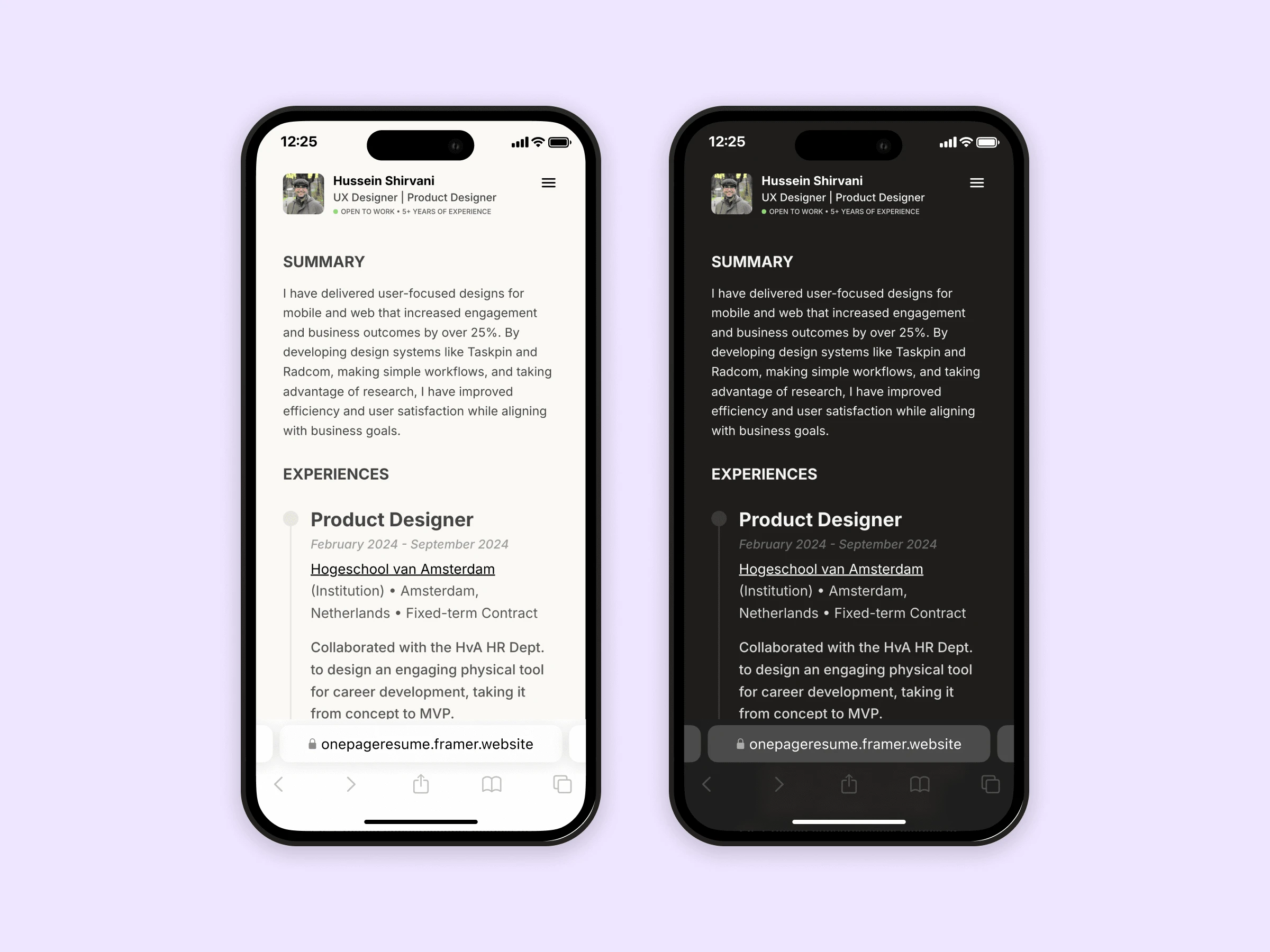 OnePageResume - Mobile