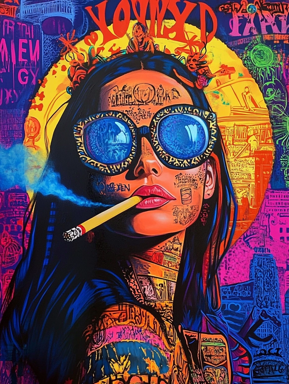 Graffiti art of a woman with a cigarette