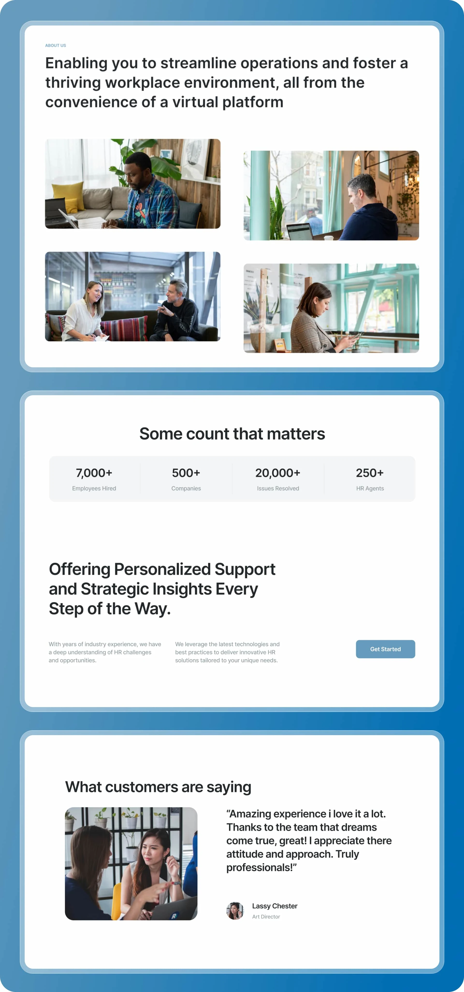 About, Social Proof, and Testimonial Section for the Virtu Website