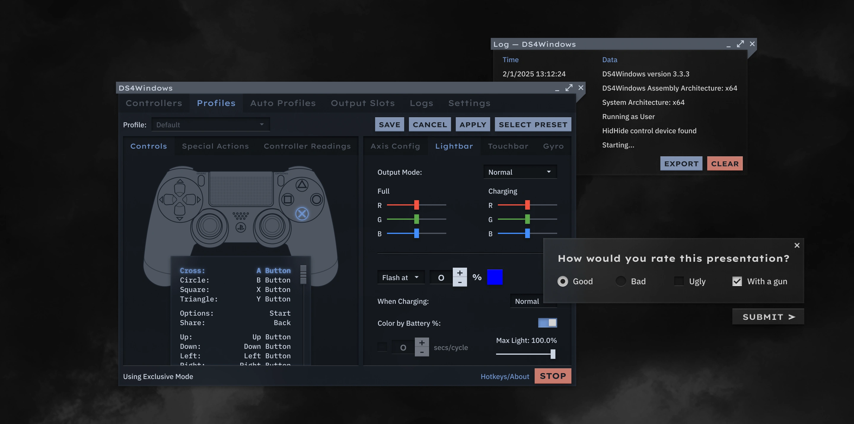 DS4Windows has a wide variety of settings. A great place to showcase all the buttons and sliders.