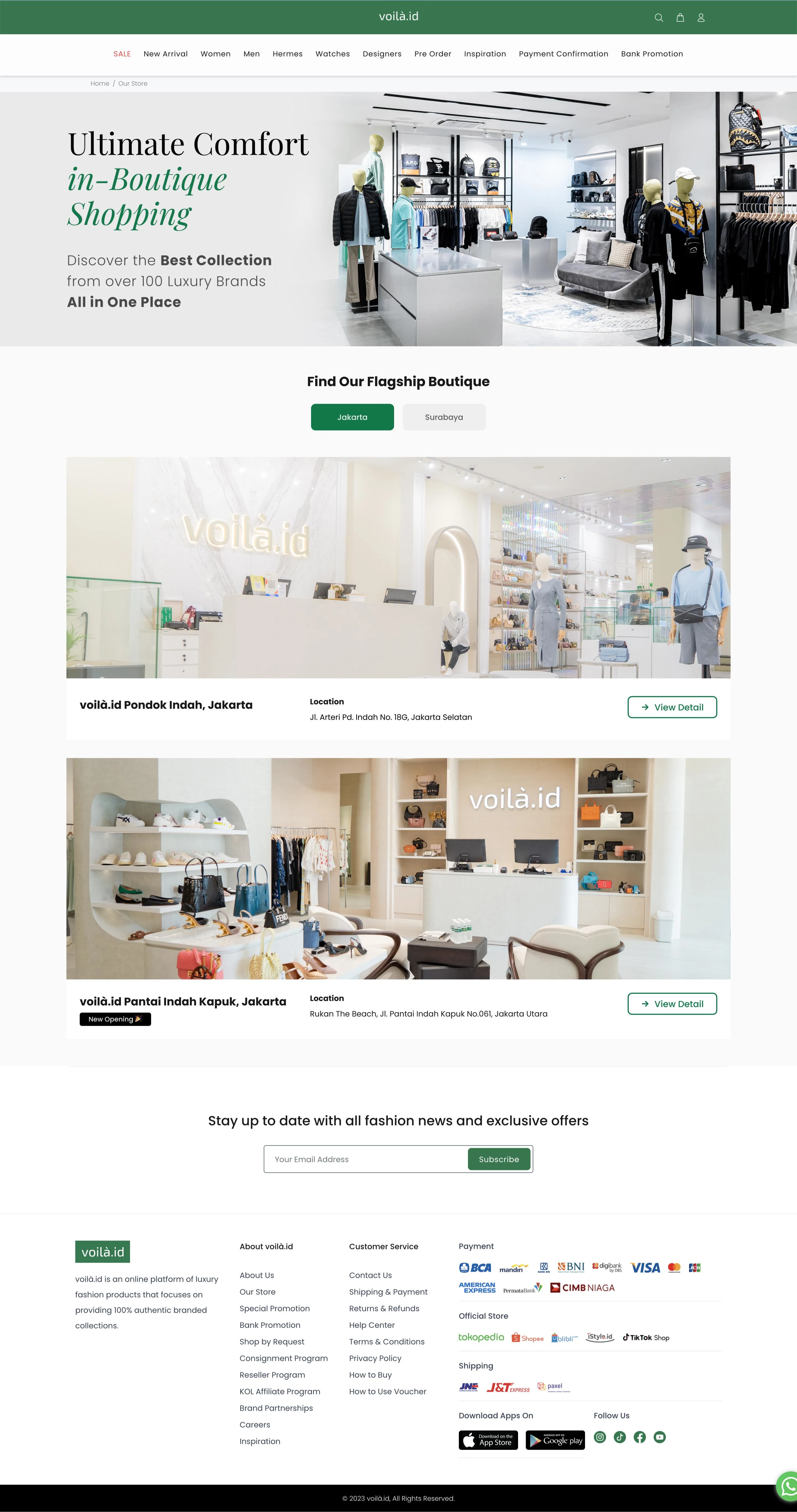 our boutique landing page