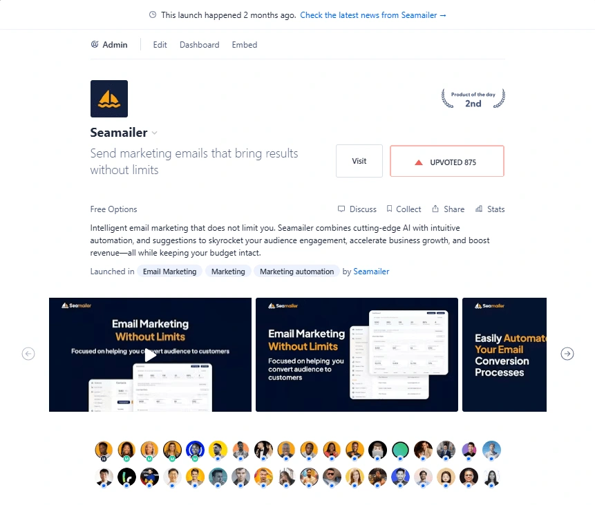 Seamailer's Product Hunt Launch