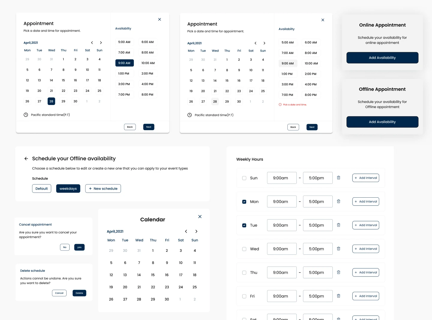 Components for appointment scheduling