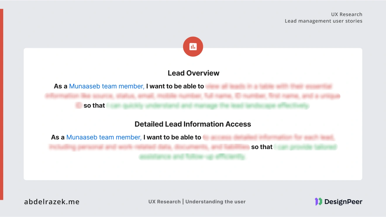 Sample JTBD illustrating the lead management process within Munaaseb’s CRM