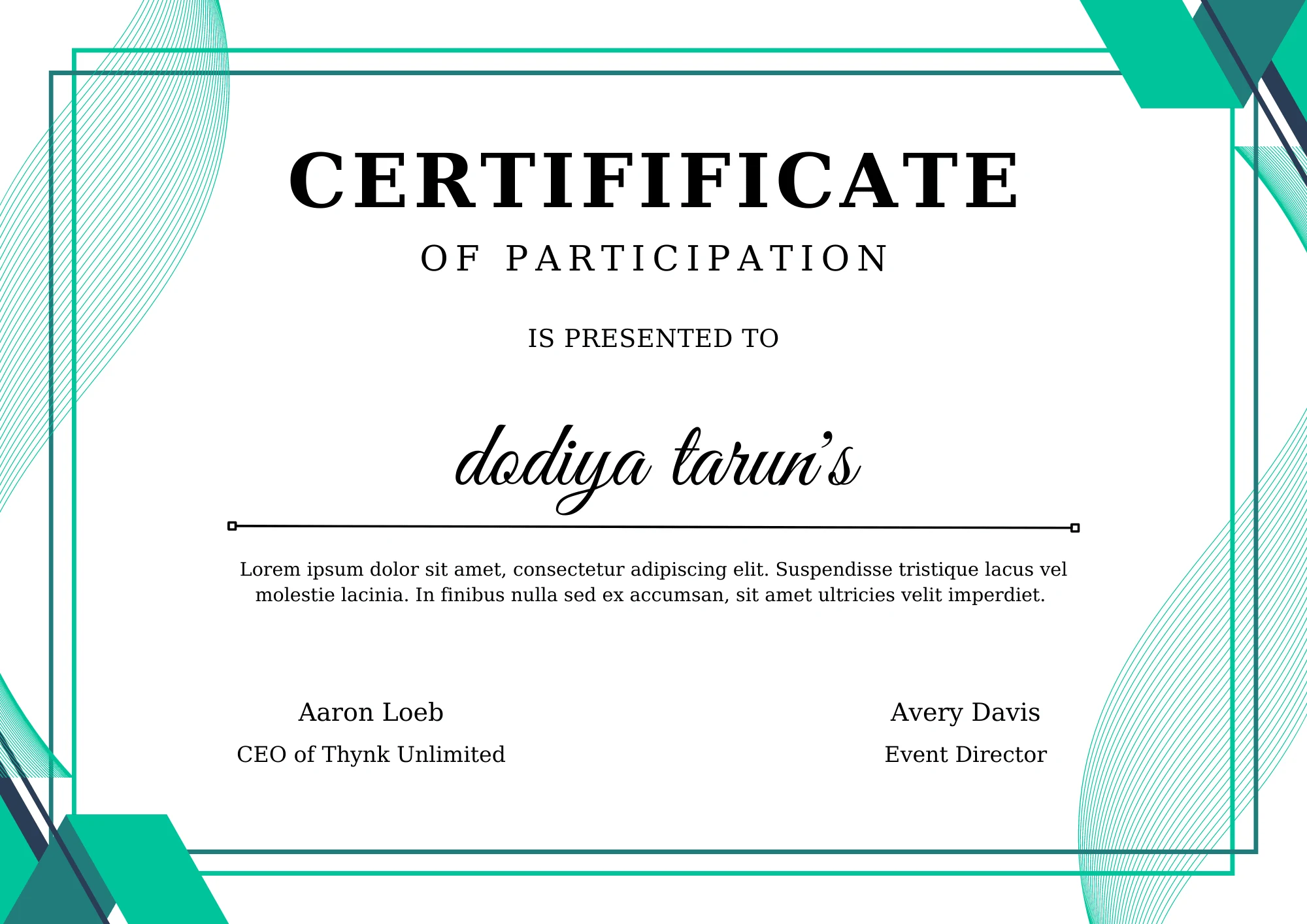 This is a professional business certificate with dark white theme made with canva and adobe