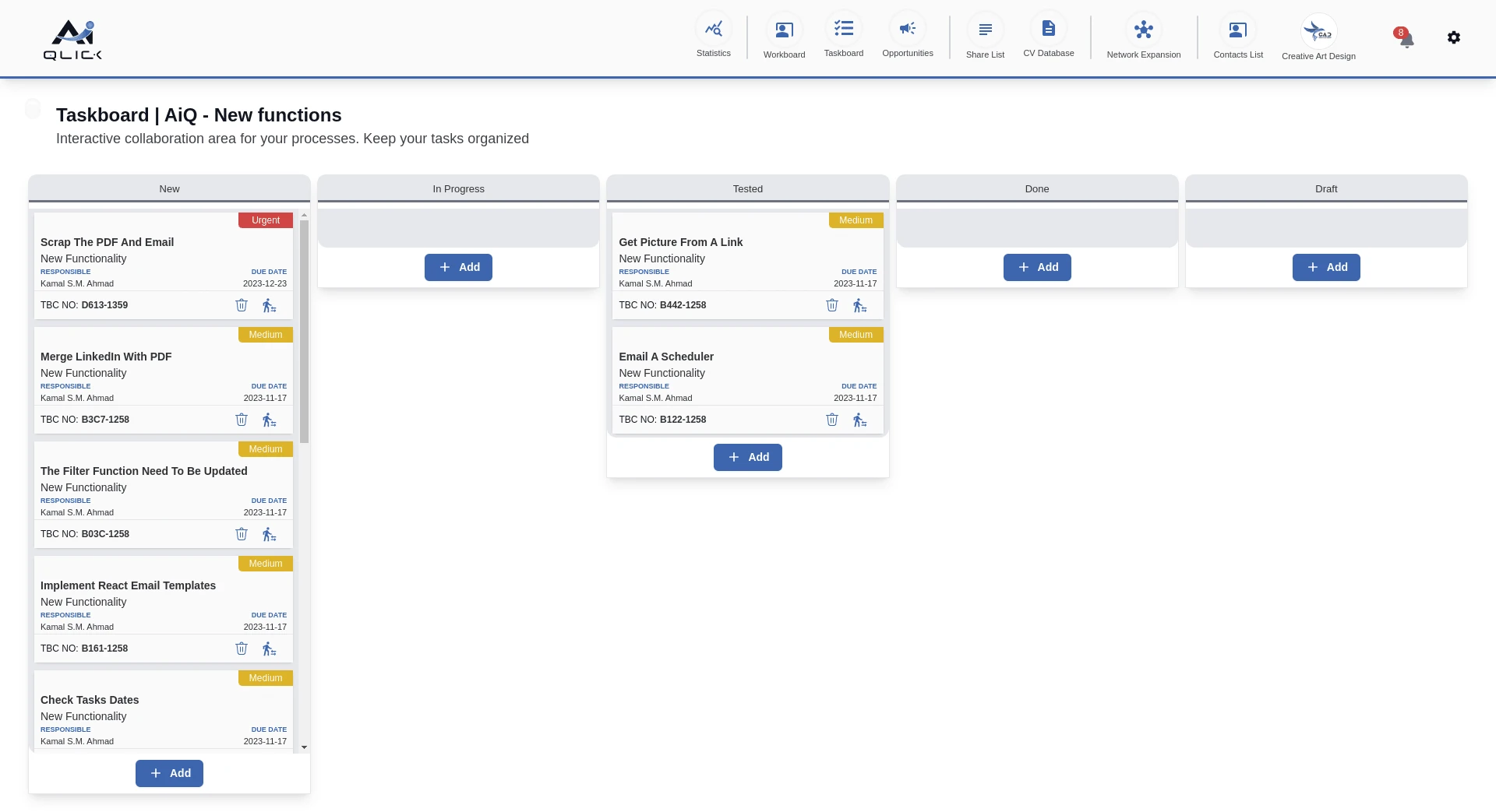 Taskboard page Aiqlick