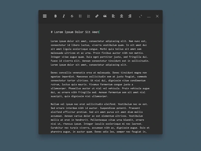 The same editor window, in dark mode.