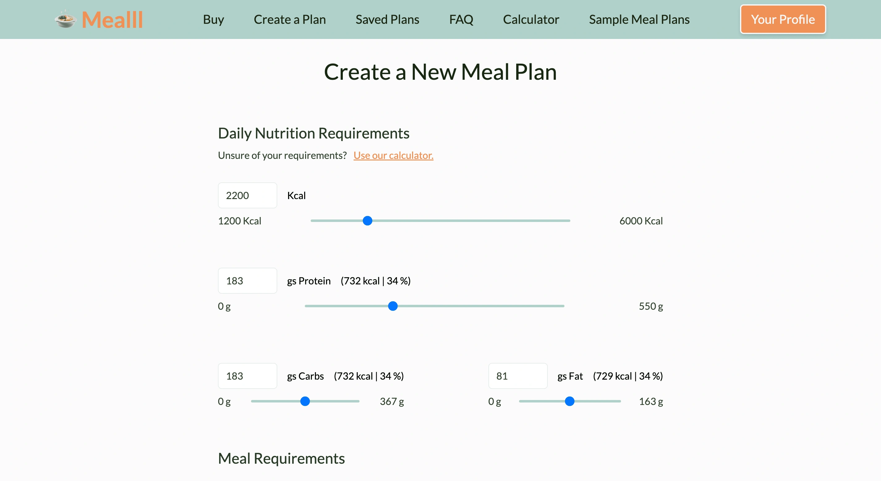 Create a Meal Plan Page