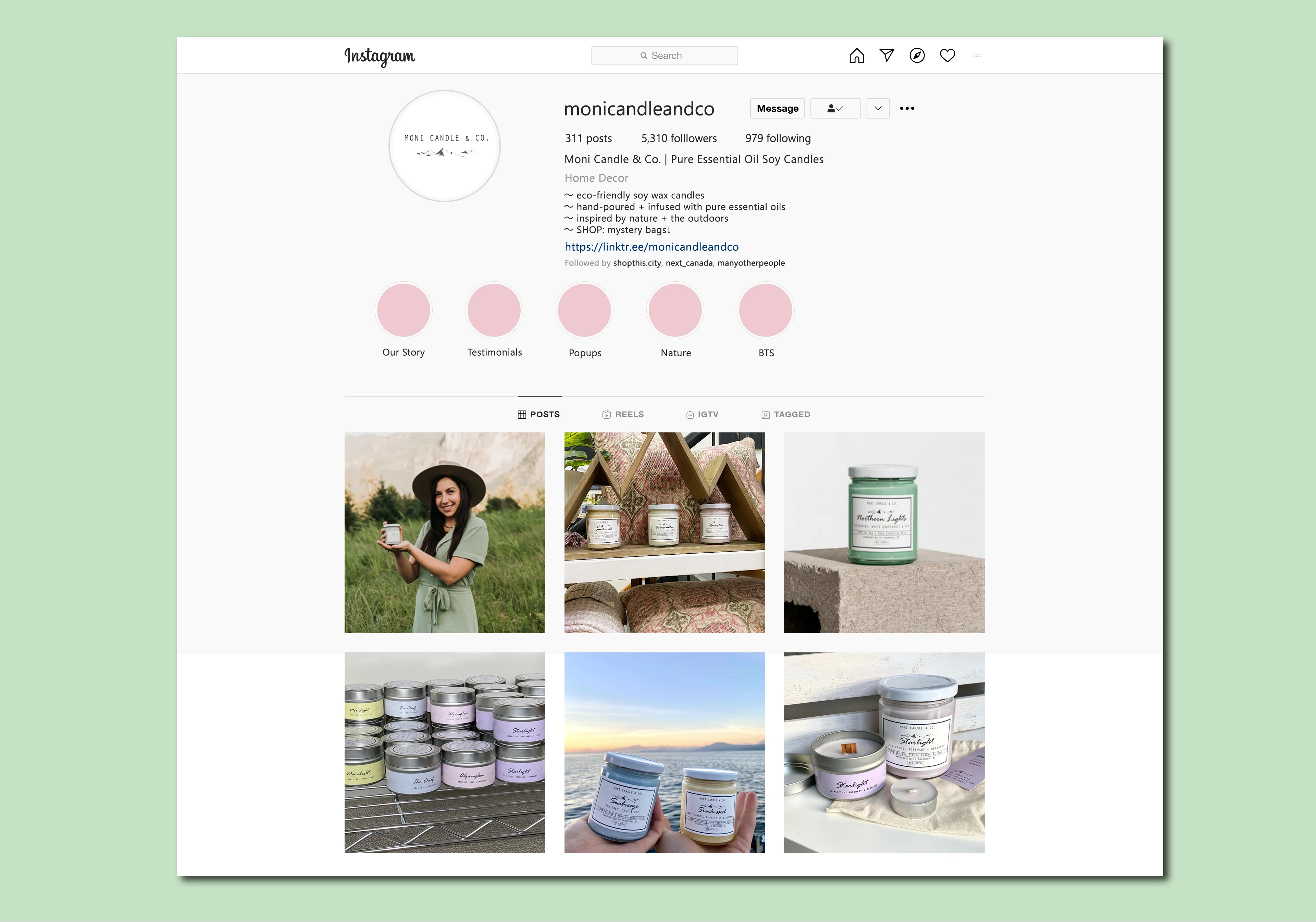 Moni Candle & Co's Instagram page 