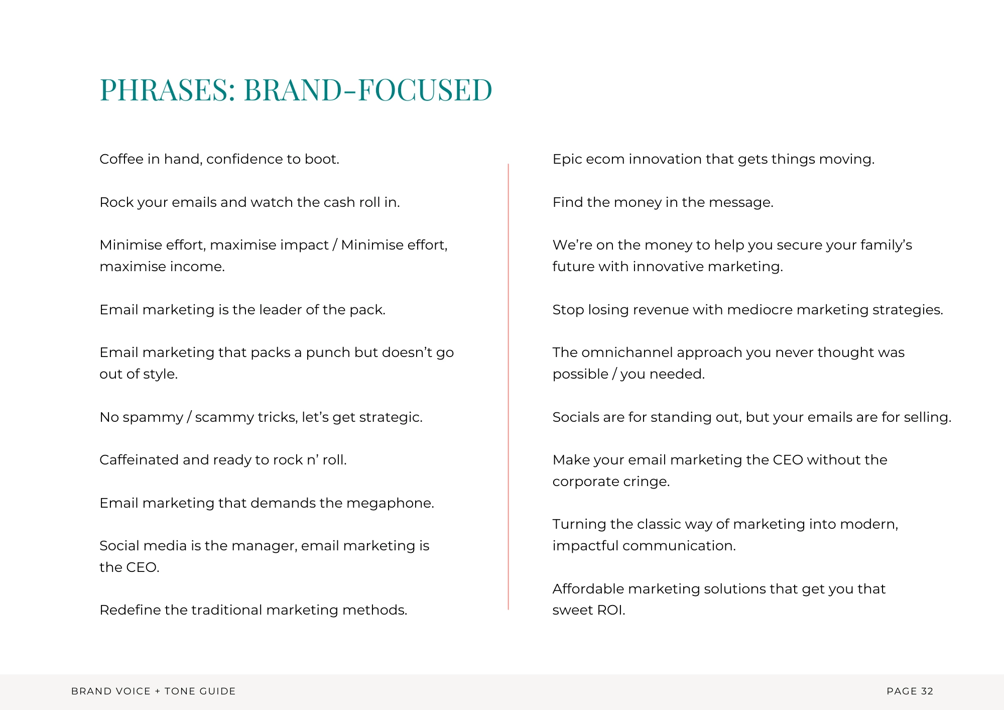 Brand-focused phrases that represent her brand personality