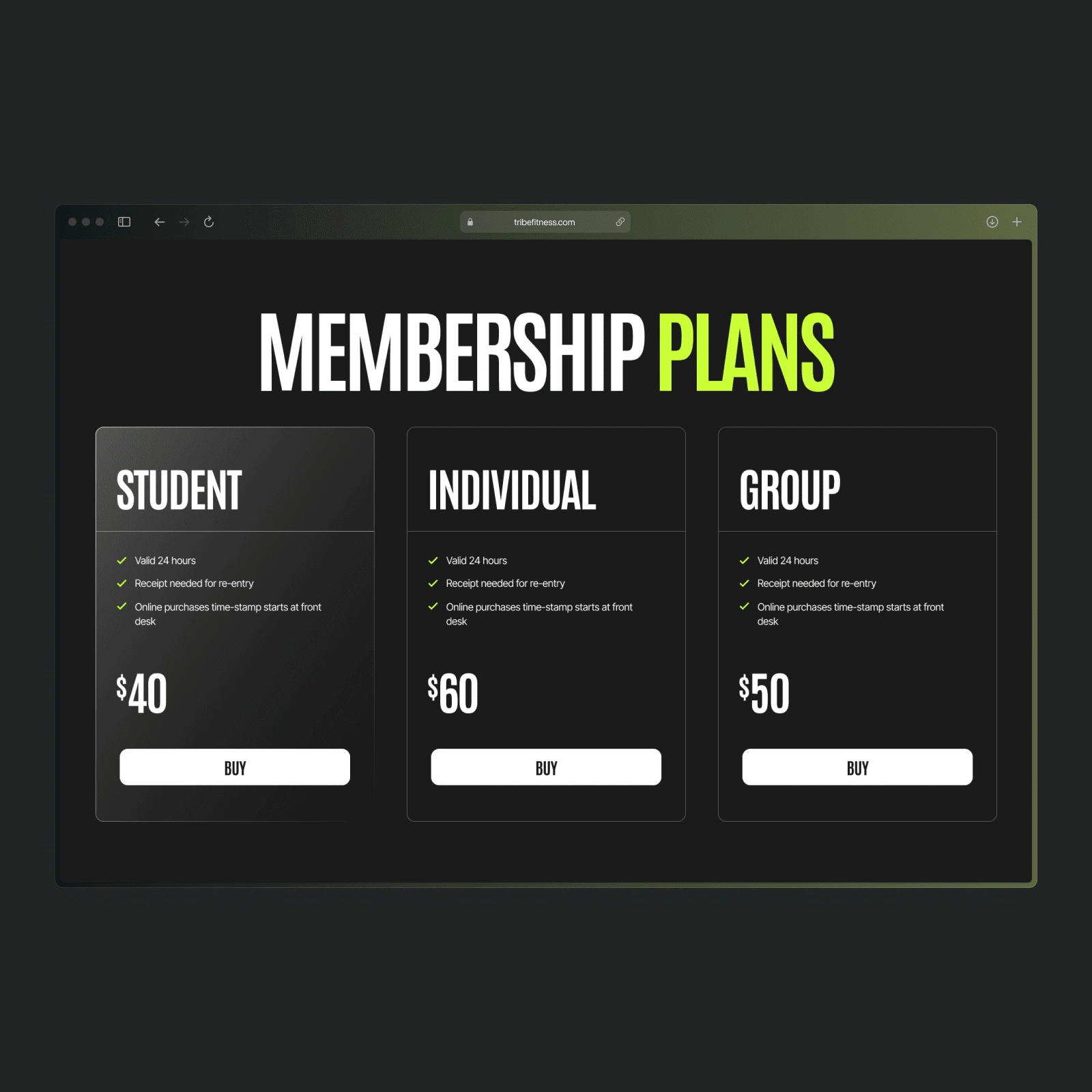 Membership Section of the landing page