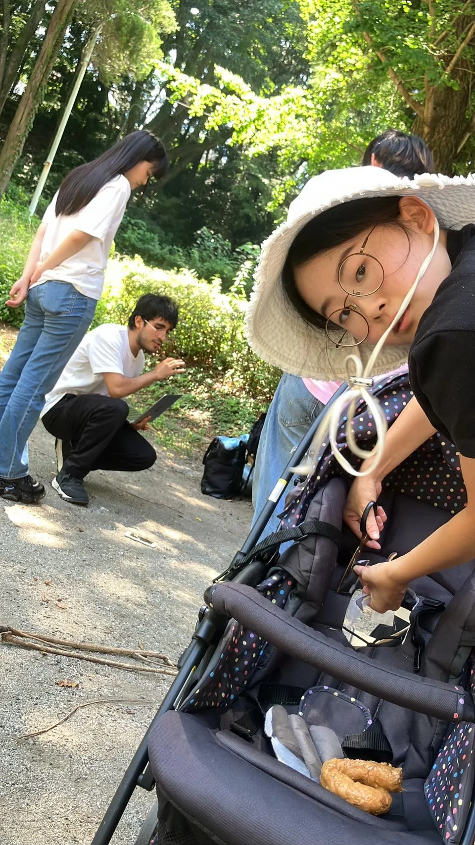 Rehearsing at a nearby park right before the shoot.