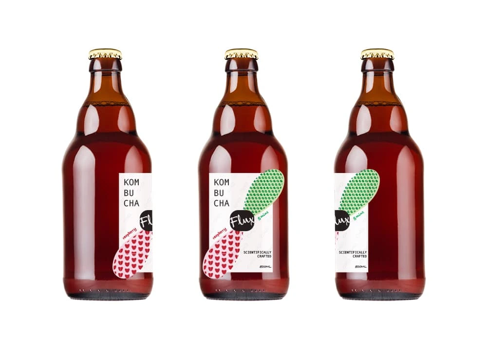 Flux Kombucha drink label design