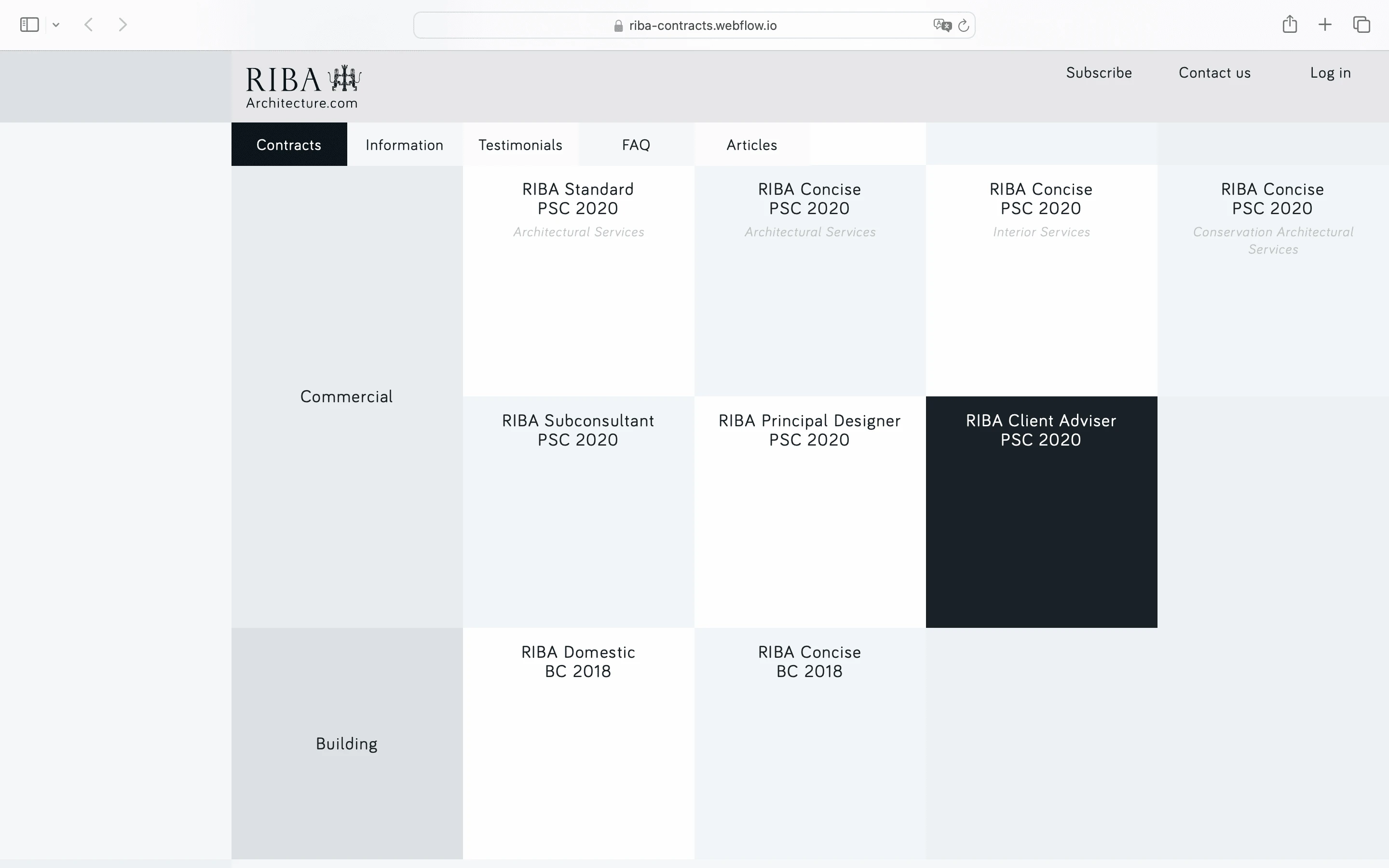 RIBA Contracts — Primary Layout/Grid (6 columns)