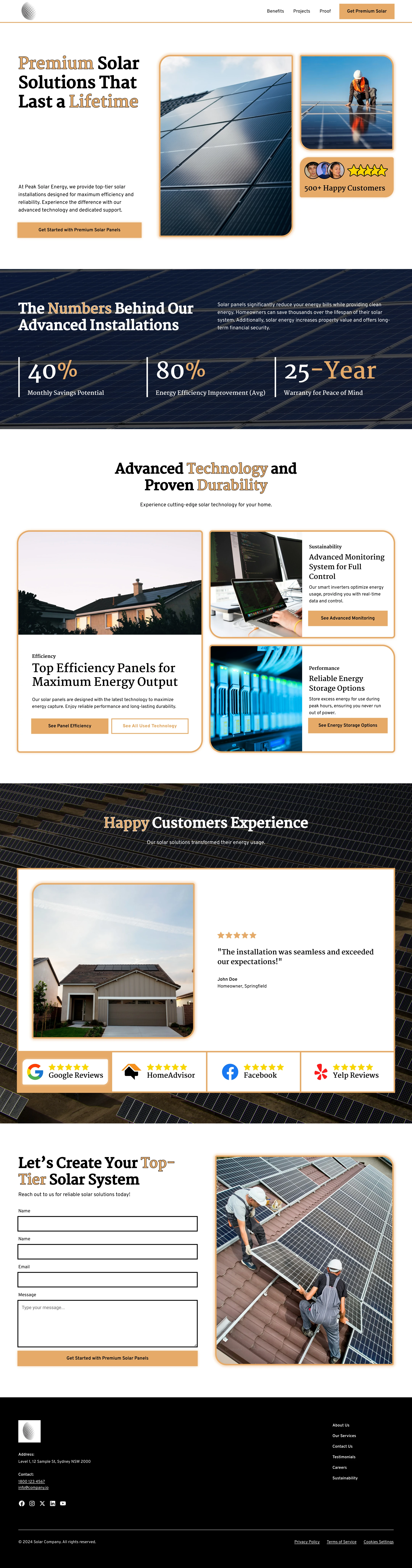 Solar Company Website Design Full Page - Peak Solar Energy