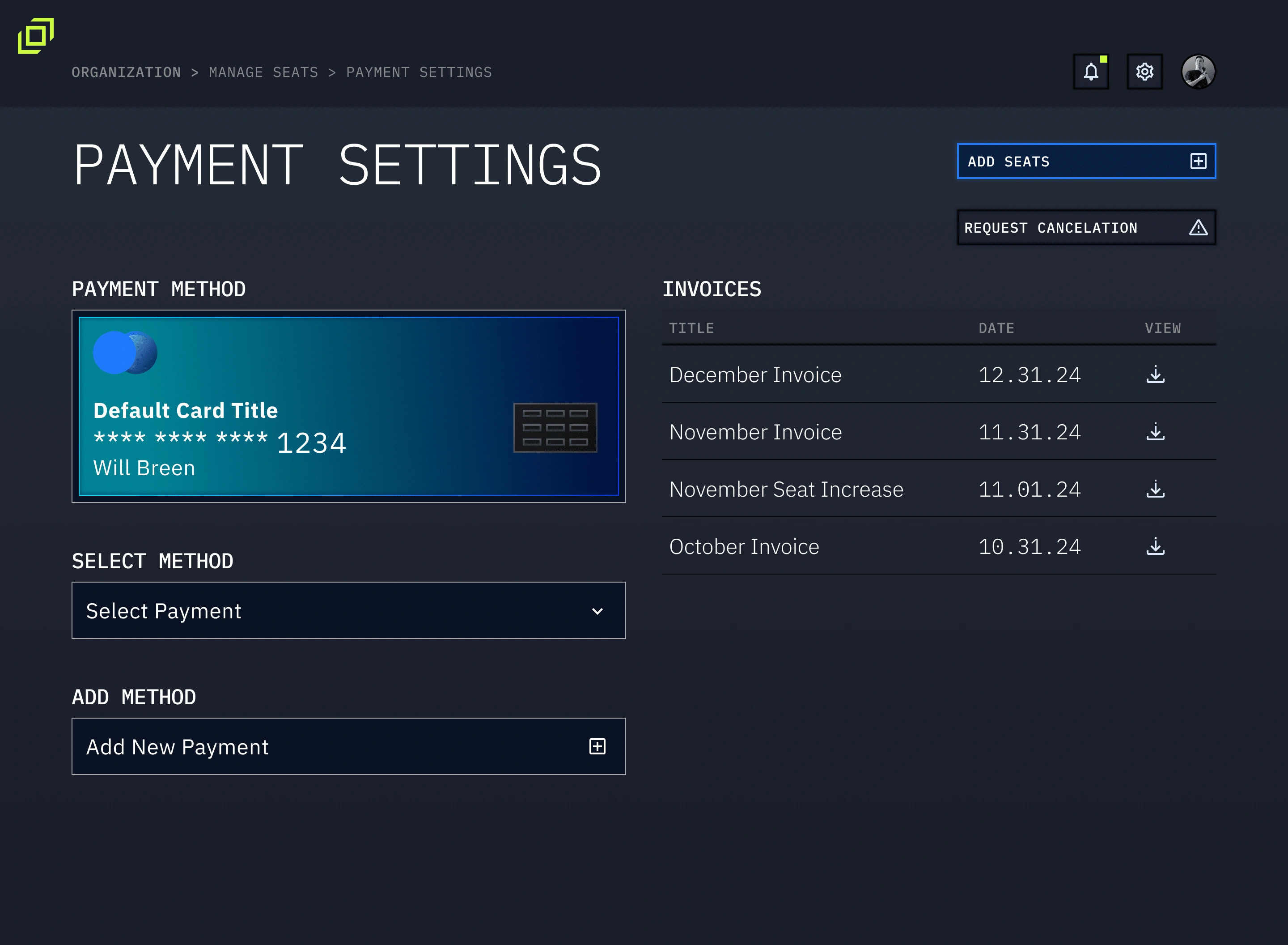 Payment settings and invoices