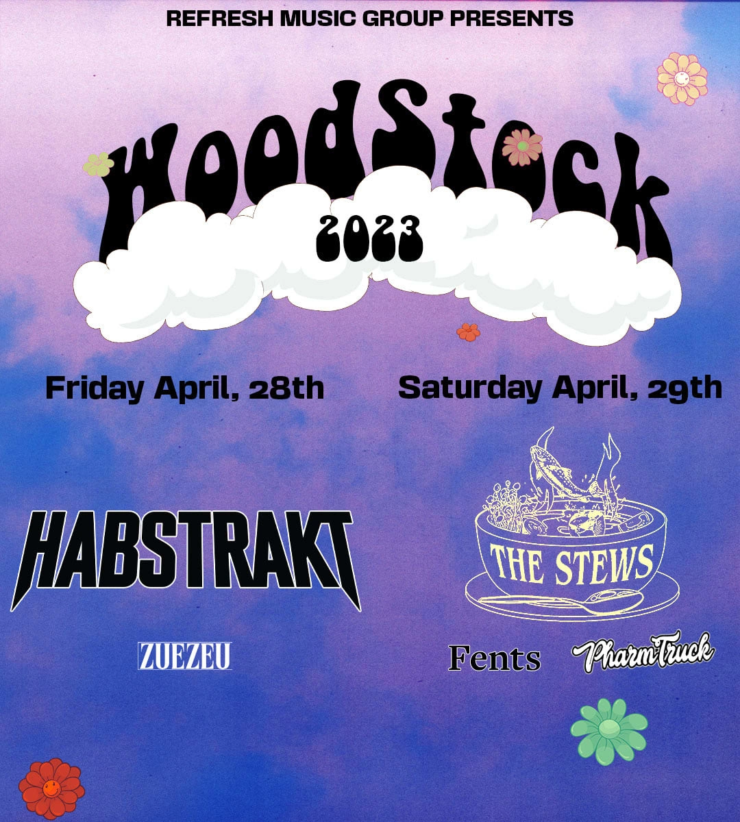 WoodStock 2023 Flyer for Refresh Music Group