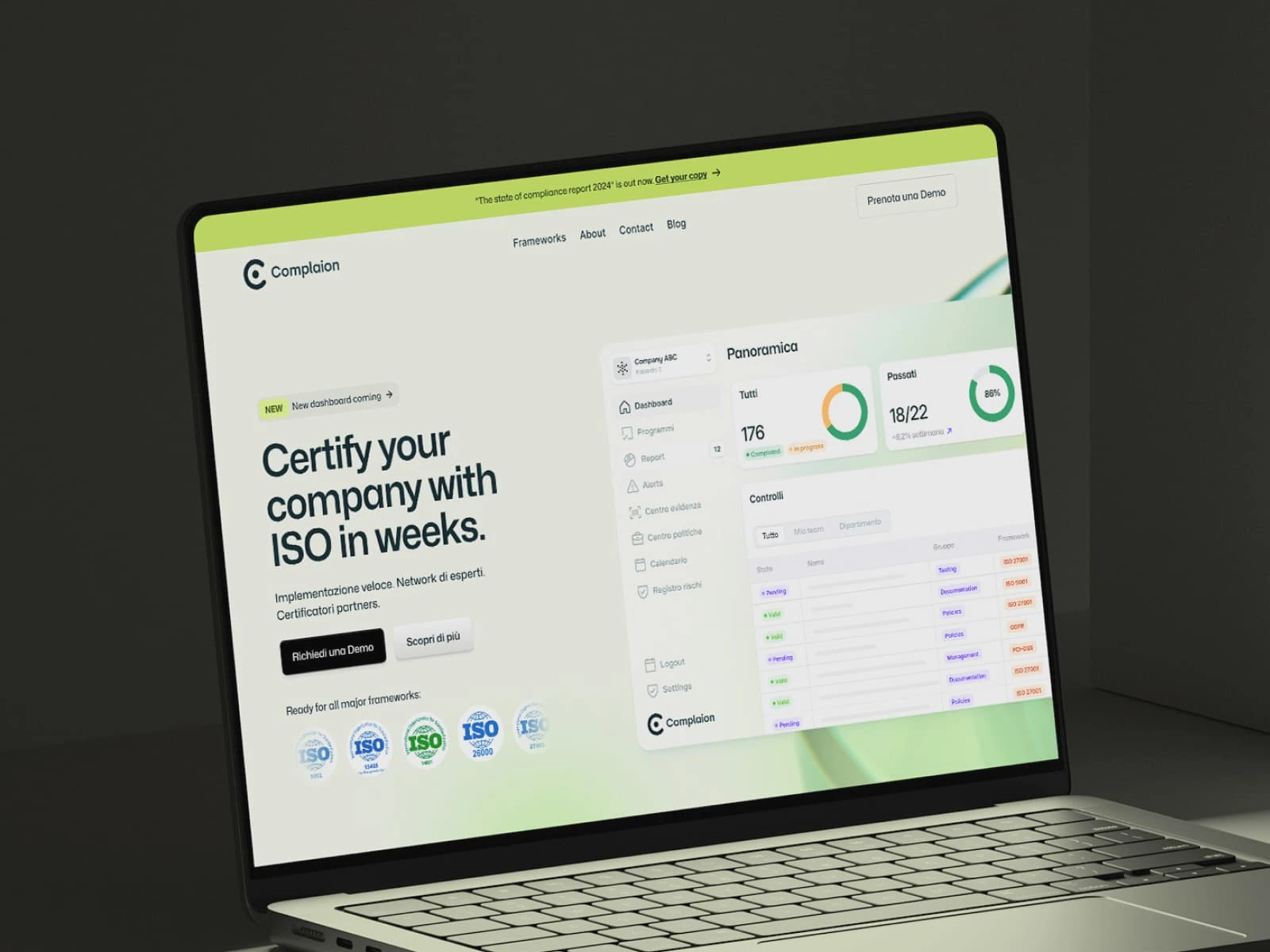 Complaion's ISO certification platform homepage