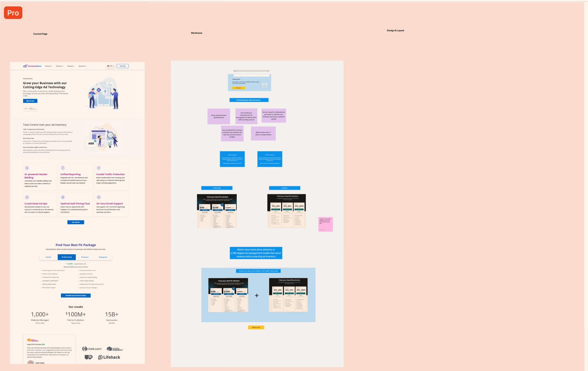 Wireframe and content design for product and pricing module at a B2B SaaS 