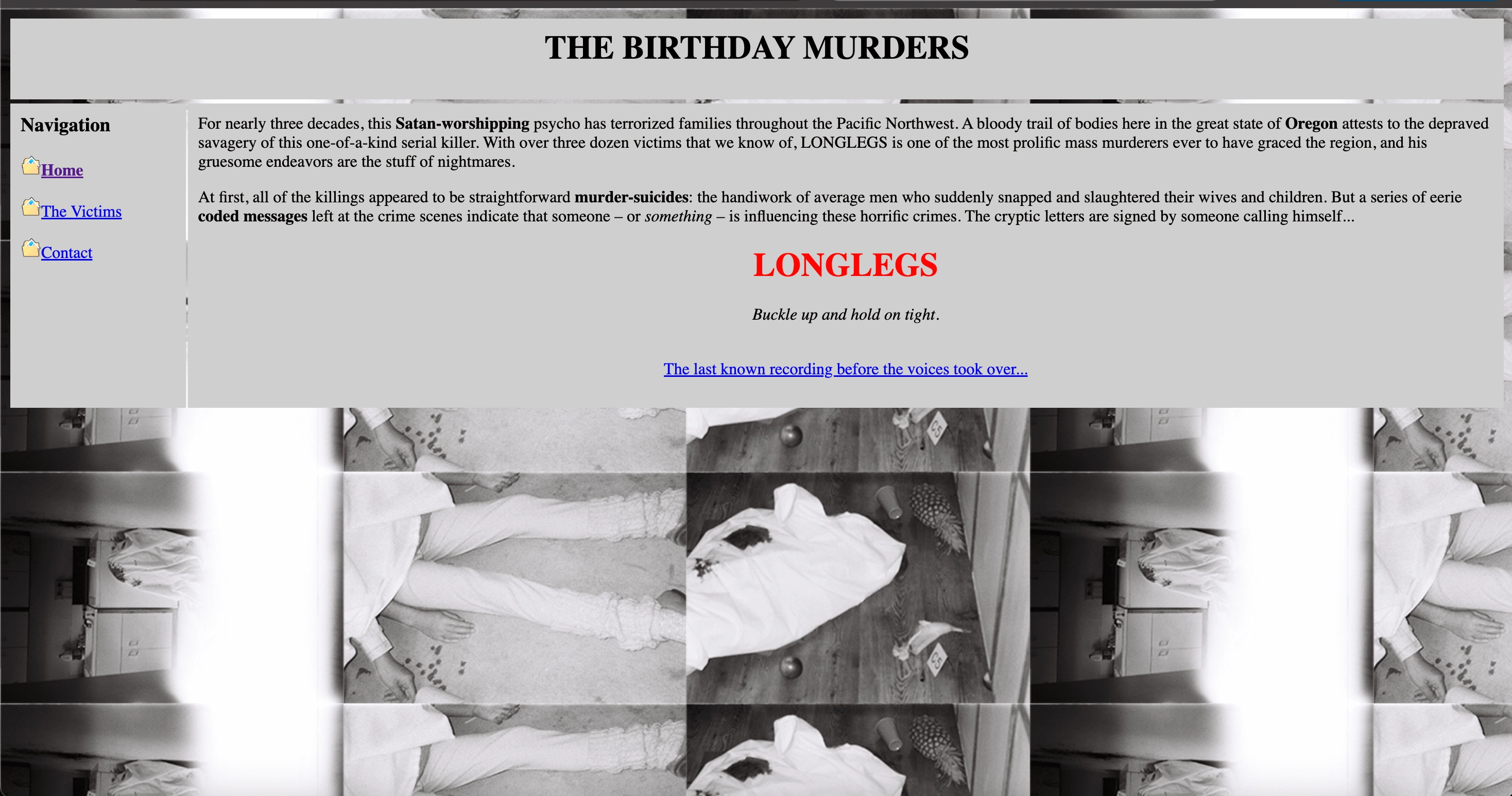 The homepage to www.thebirthdaymurders.net