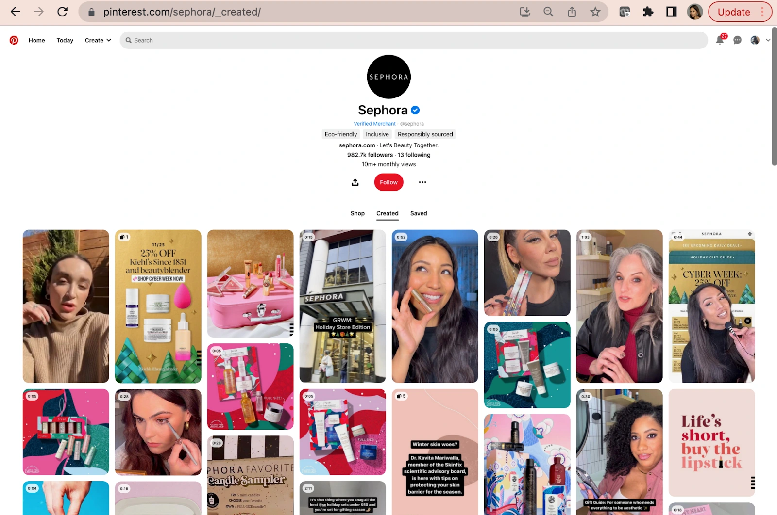 Sephora Pinterest Home Page