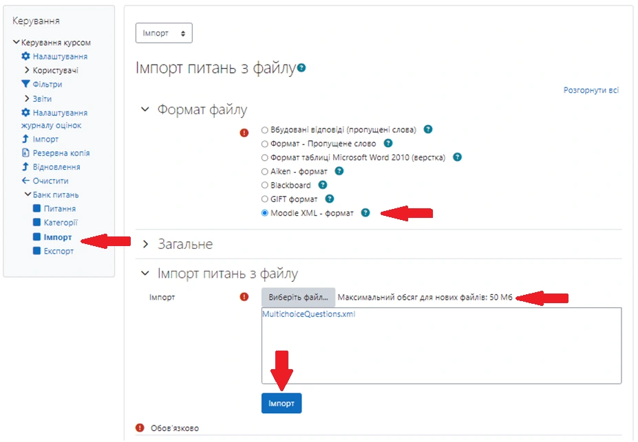 Importing to Moodle.