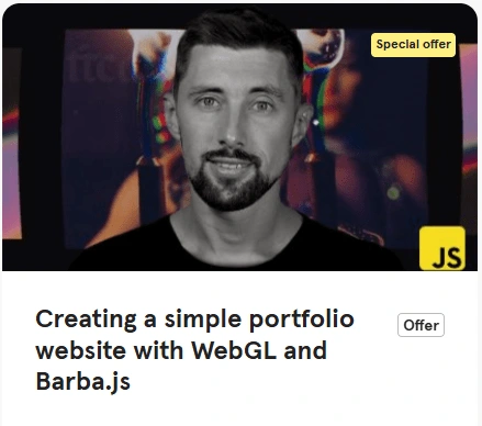 Creating a Simple Portfolio website with WebGL and Barba.js course by Yuri Artiukh, Awwwards 