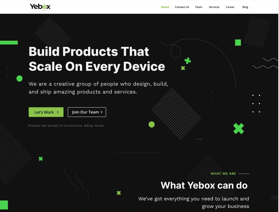 Yebox landing page