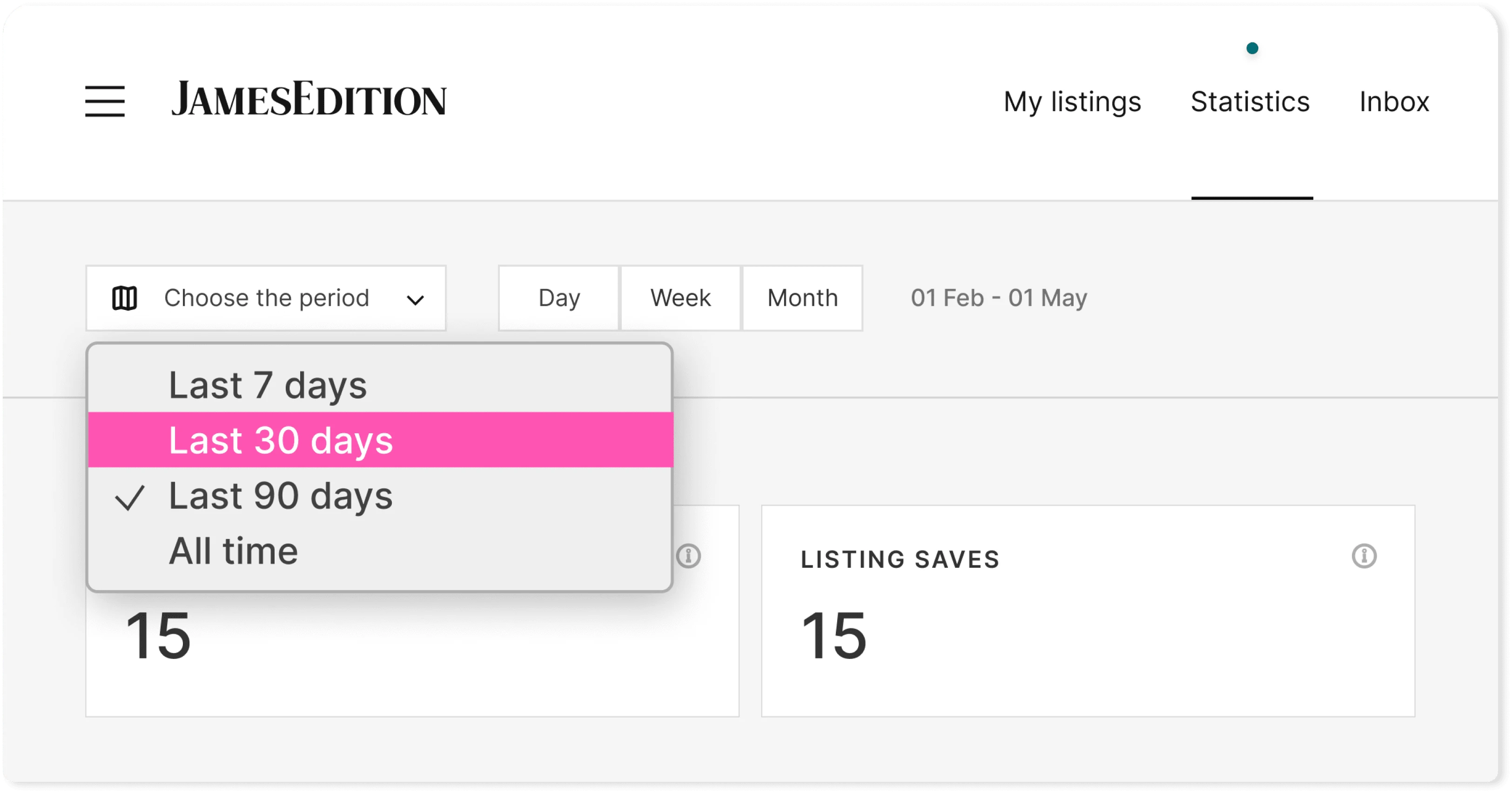 Previous date range selection options for CSV export and data projection on dashboard