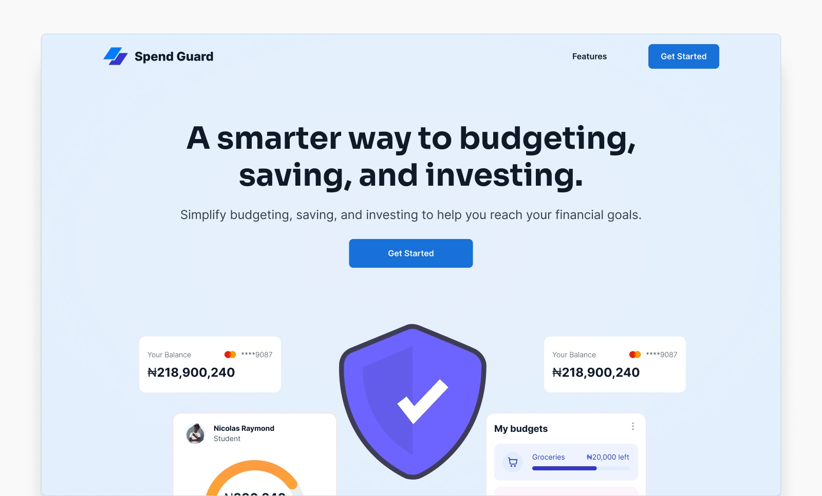 Spend guard Landing Page design by Daniel Oluyemi