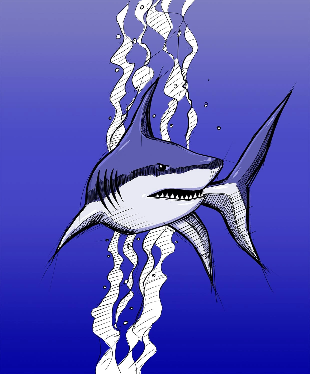 shark - digital ink in hatched line style