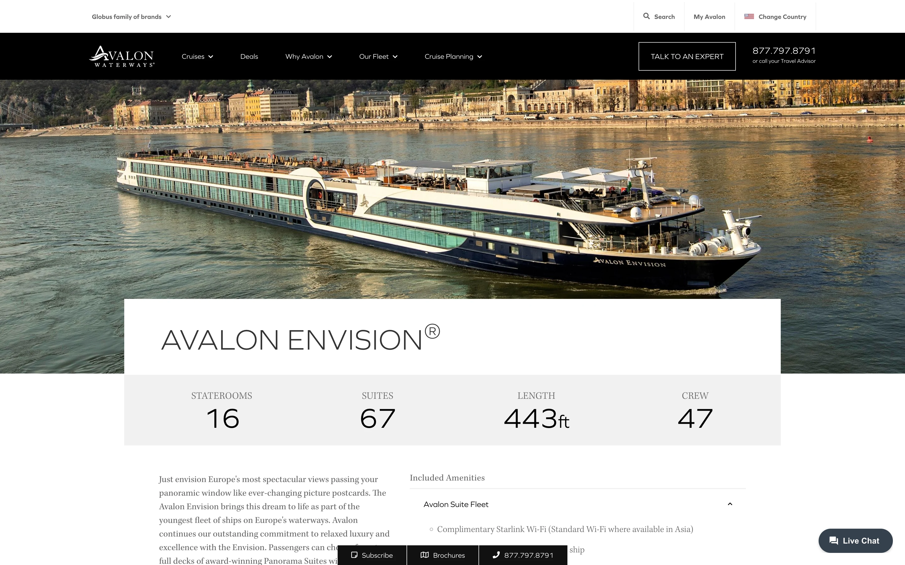 This custom content component is used to showcase the details of a certain river boat so users can lookup the amenities of a given ship that will service their tour.