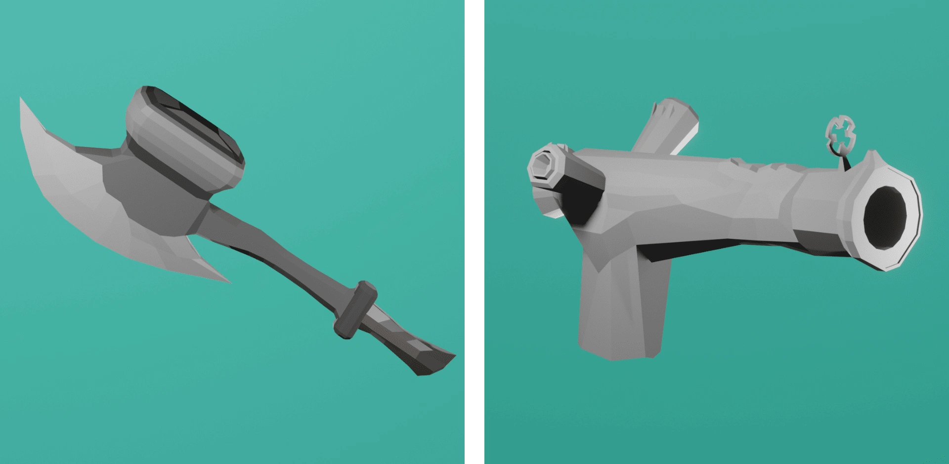 Left: Axe | Right: Gun