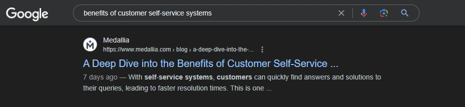 SERP Page 1 for Long-Tail Keyword: Benefits of Customer Self-Service Systems