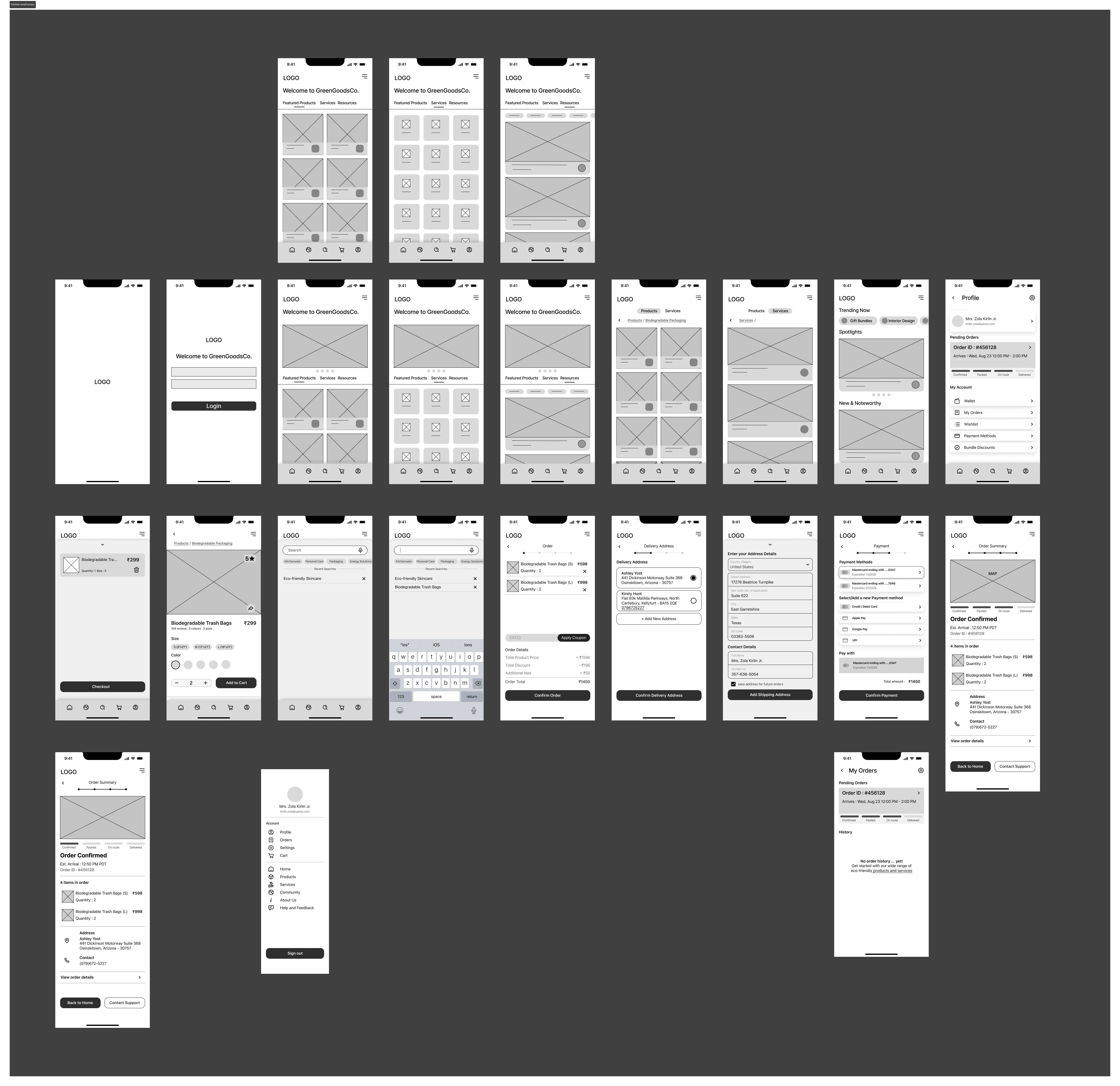 Mobile app wireframes