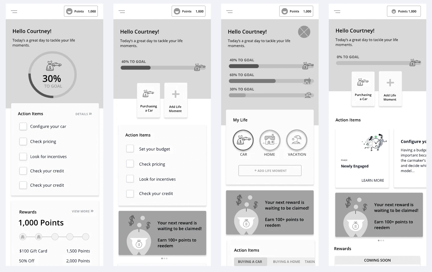 Early iterations of the app dashboard