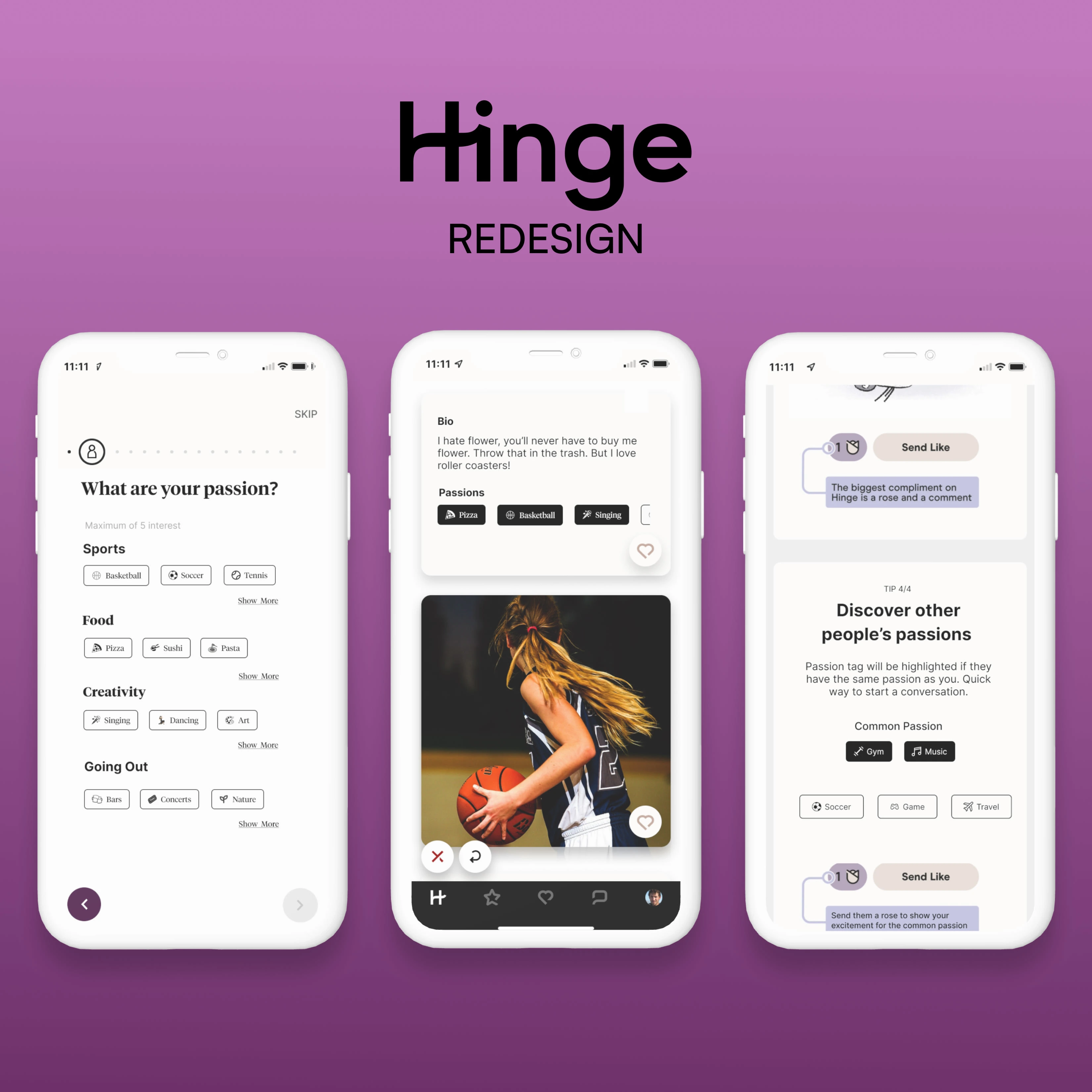 HINGE Redesign to foster a deeper connection for users who are looking for love