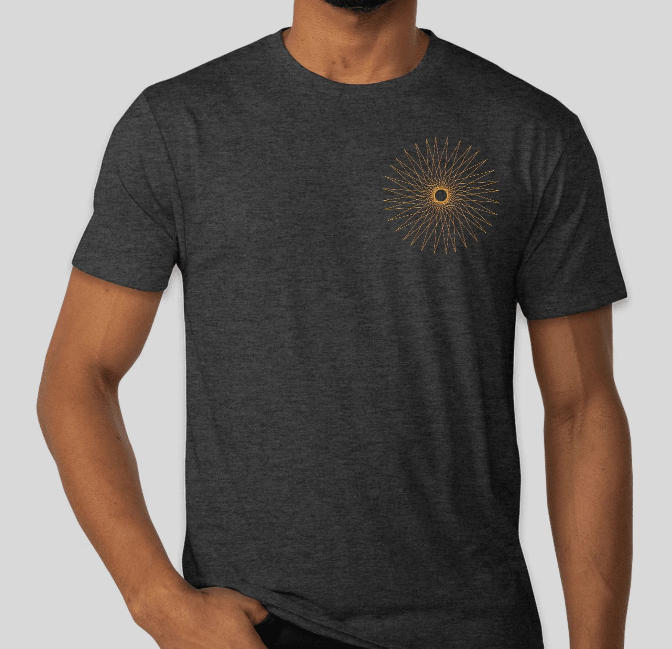 A sunburst design on a lightweight, tech t-shirt perfect for hiking.