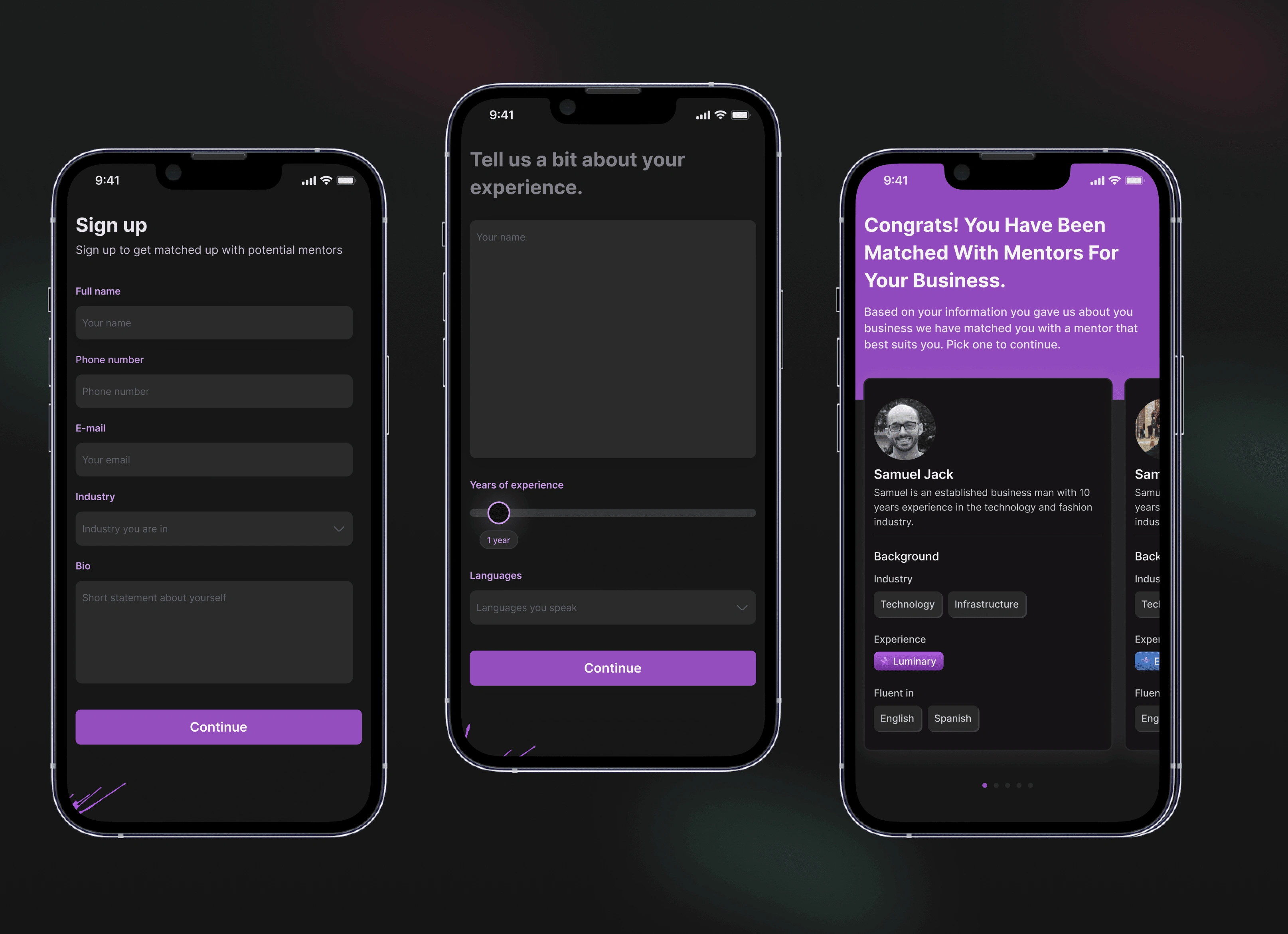 Onboarding pages of the mobile app