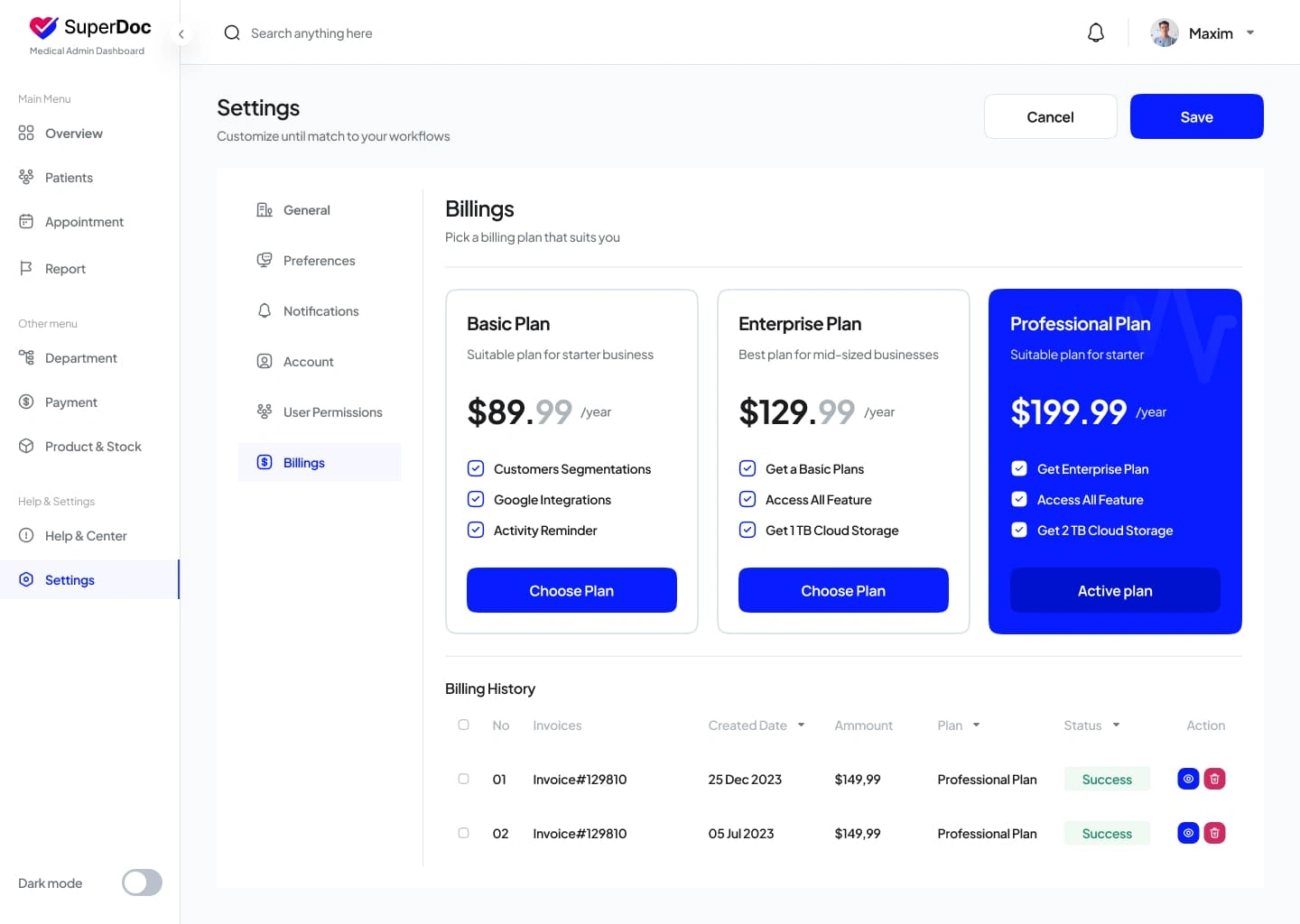 Pricing Tiers Screen