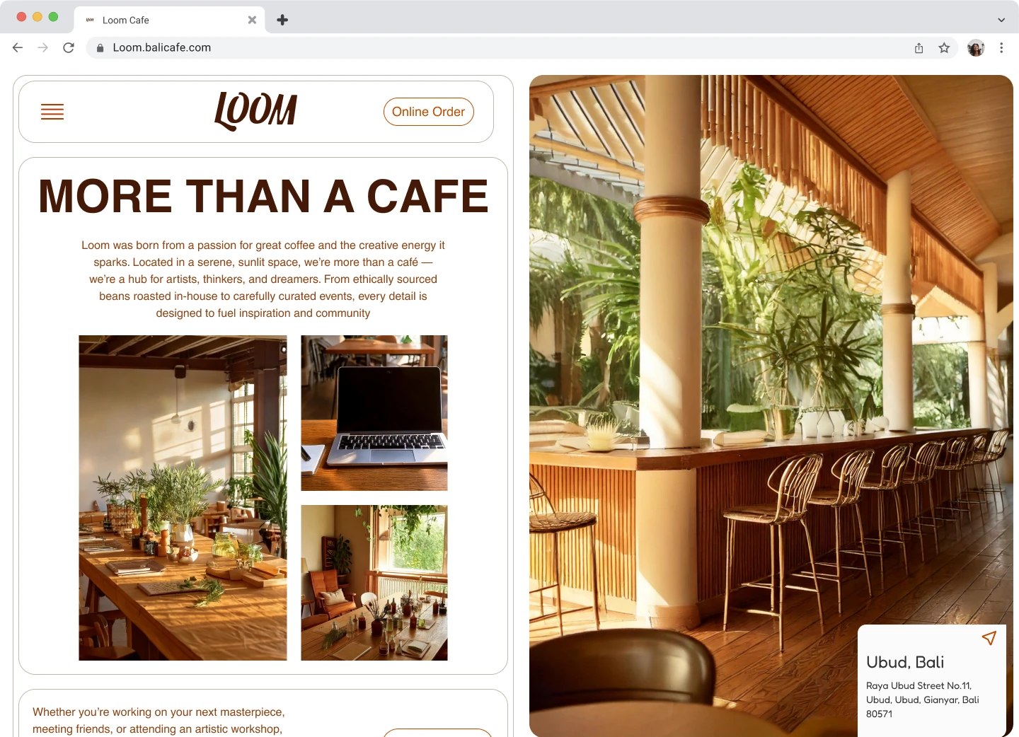 cafe or coffeshop website design