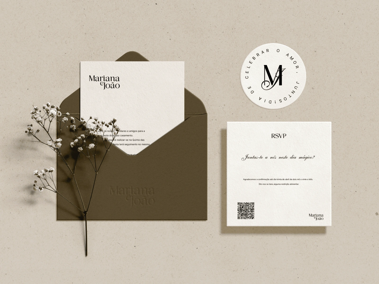 Wedding Invitation design, Envelope, RVSP and magnet