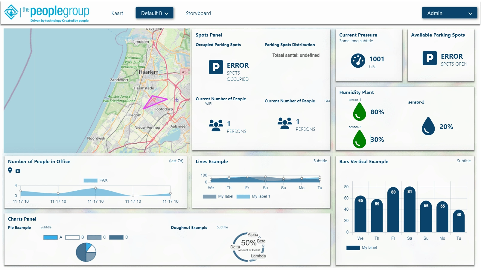 Detailed and custom dashboards overlaying the map area.